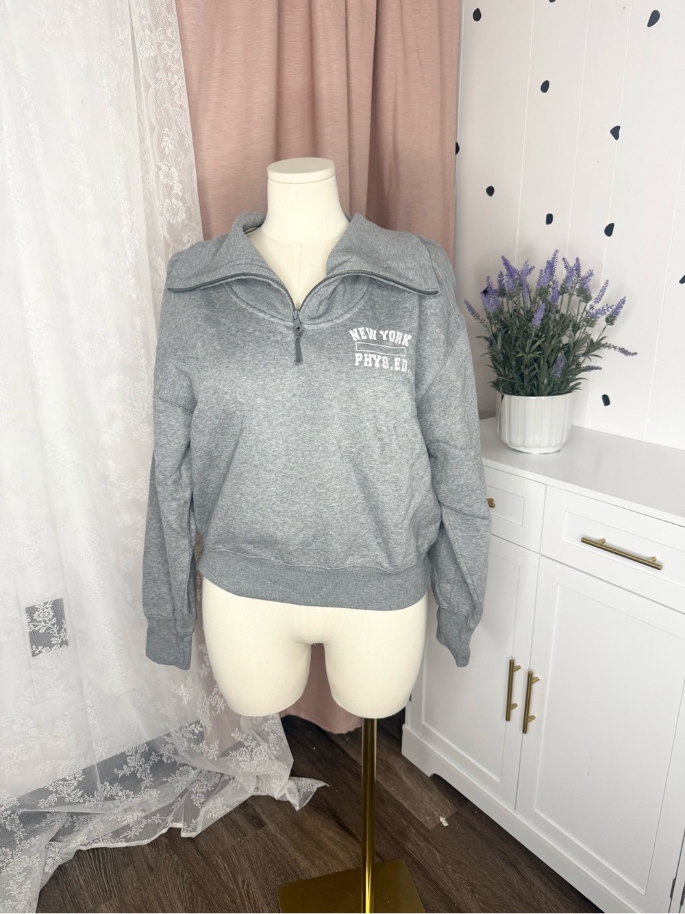 Aerie New York Phys. Ed. Gray Half-Zip Pullover Sweater BIN#22